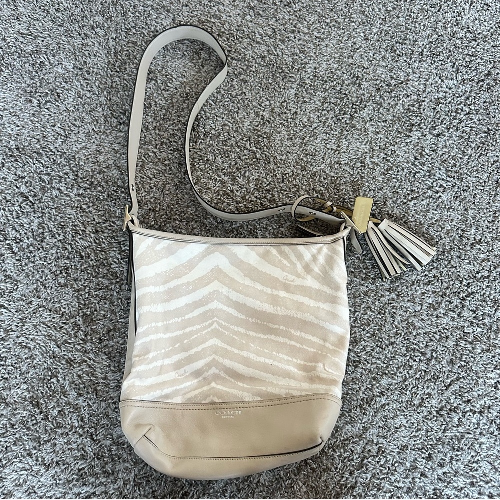 COACH Legacy Vintage Zebra Print Zip Duffle Bag Crossbody Shoulder Bag